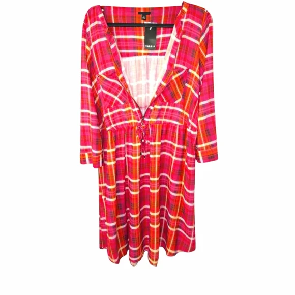 Torrid 3X Multicolor Plaid Zip Front Tie Waist Midi dress - Picture 2 of 13